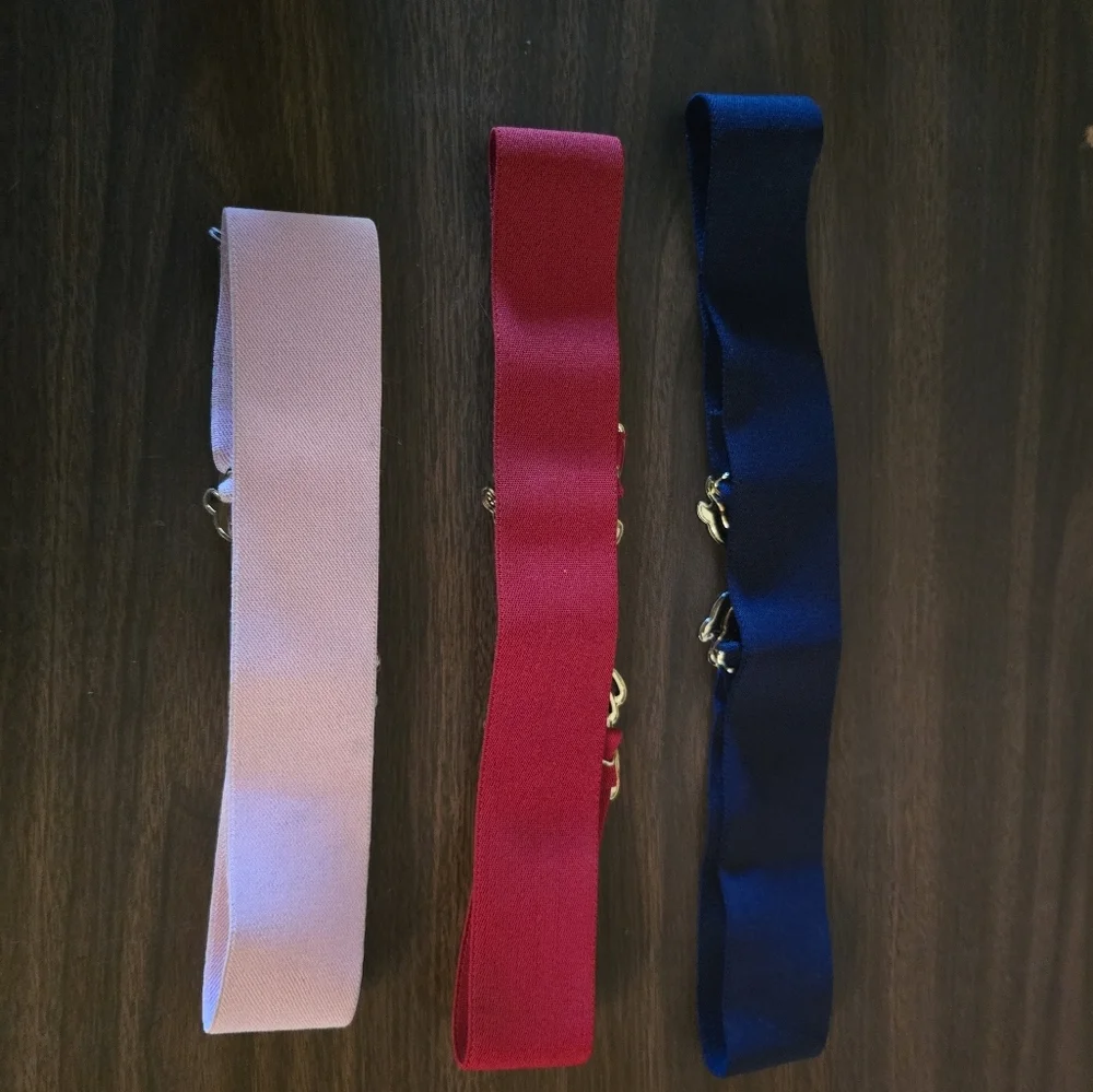 Vintage 70s 80s Butterfly Buckle Elastic Belts - Set of 3